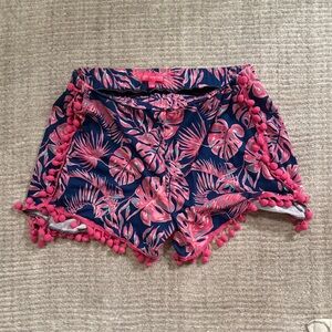 Simply Southern Tropical Pink and Blue Pom Pom Shorts
